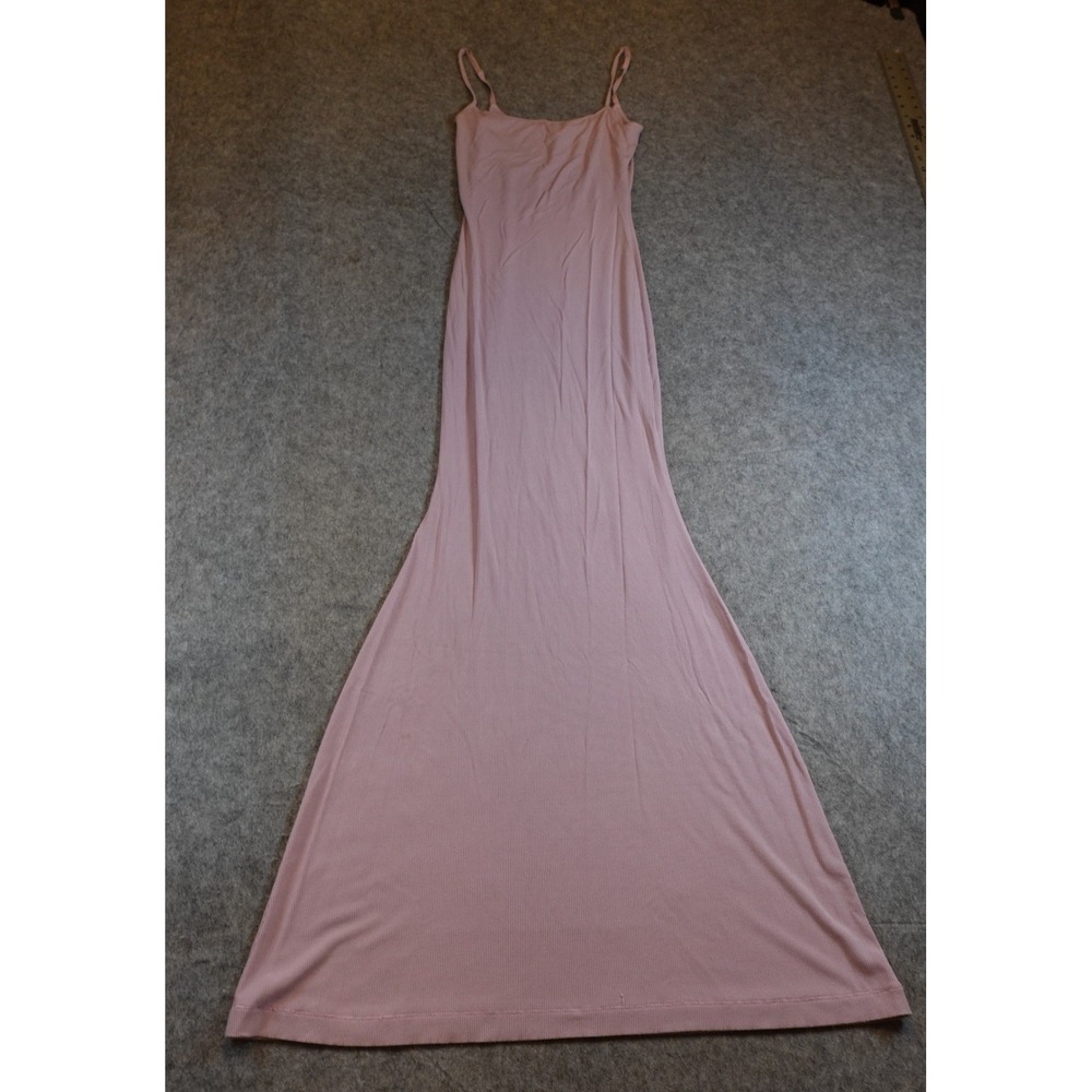 Skims Dress Women Large Pink Soft Lounge Long Slip Ribbed Sleeveless Maxi Knit